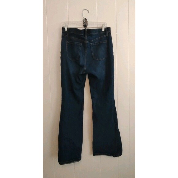 Bandolino Pull On Elastic Waist Boho 70s Retro Flared Side Slit Jeans Size 12 - Picture 2 of 7